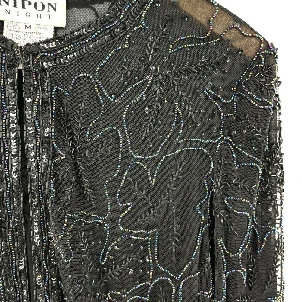Vtg‎ Sheer Mesh Jacket M Beaded Sequins Whimsigoth Formal Glam Old Hollywood Art